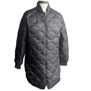 Eddie Bauer Shaw Long Down Bomber Jacket Women’s Med Black Puffer Coat NWT